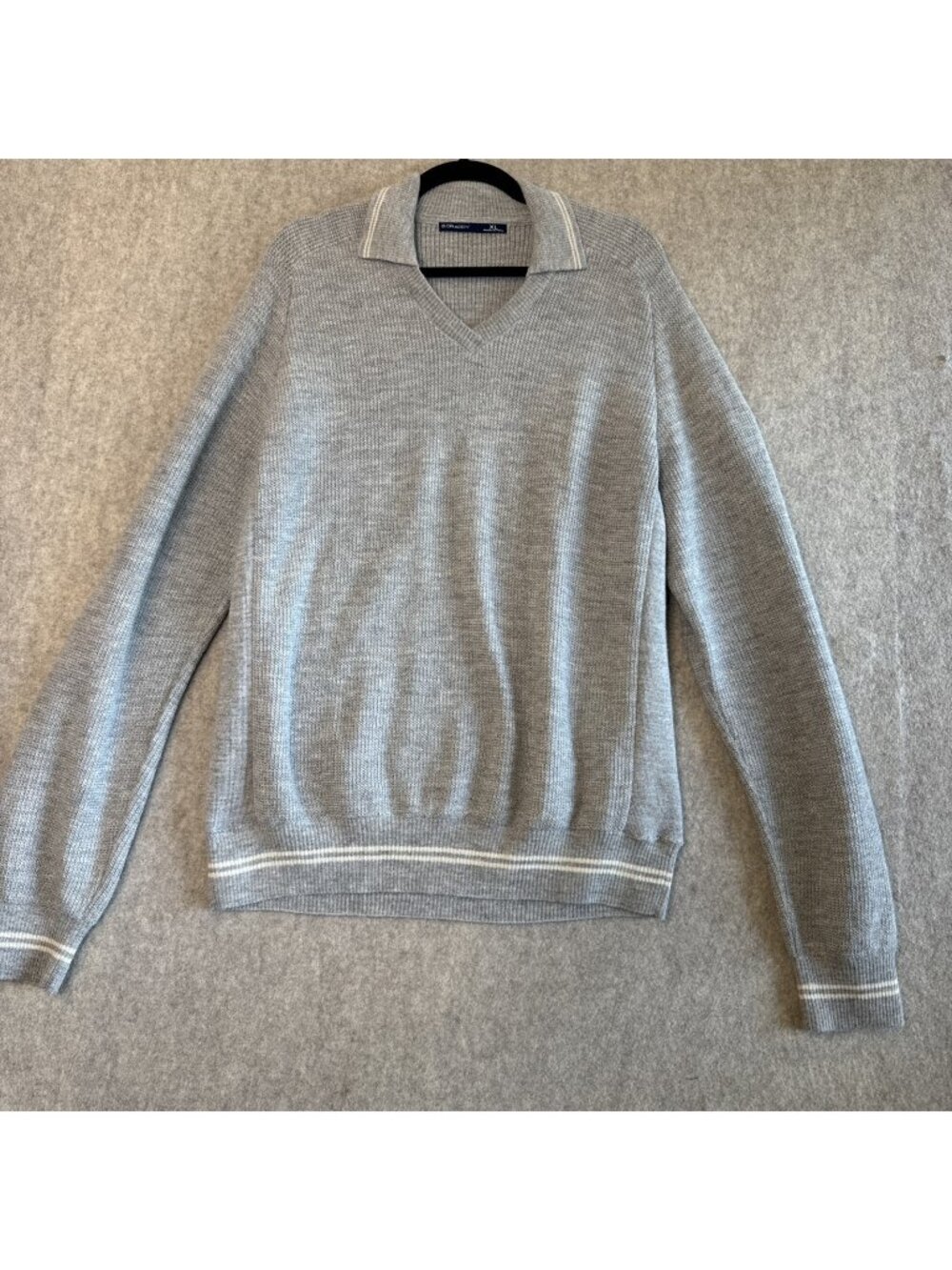 B.Draddy Baby Alpaca Johnny Collar Polo Sweater Men's XL Gray Golf Knit Peru